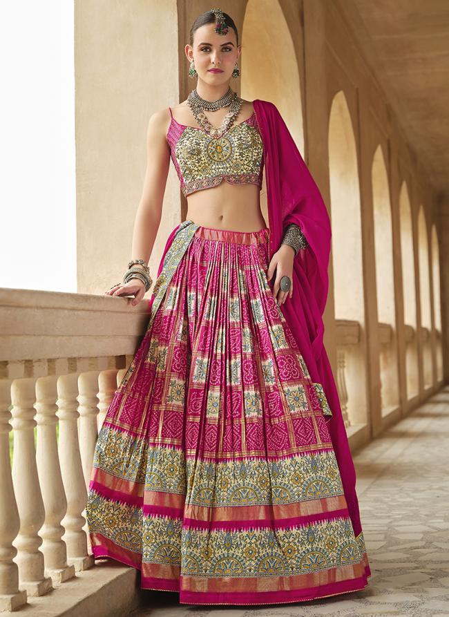 Smooth Silk Pink Bridal Wear Foil Print Readymade Lehenga Choli